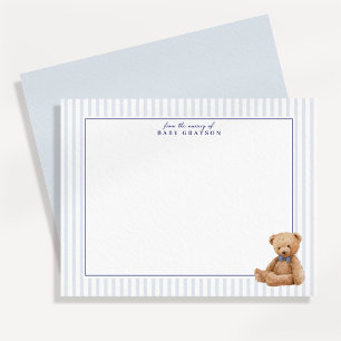 Preppy Blue Striped Teddy Bear Nursery note card