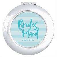 Preppy Blue Stripes Brush Script Bridesmaid Makeup Mirror