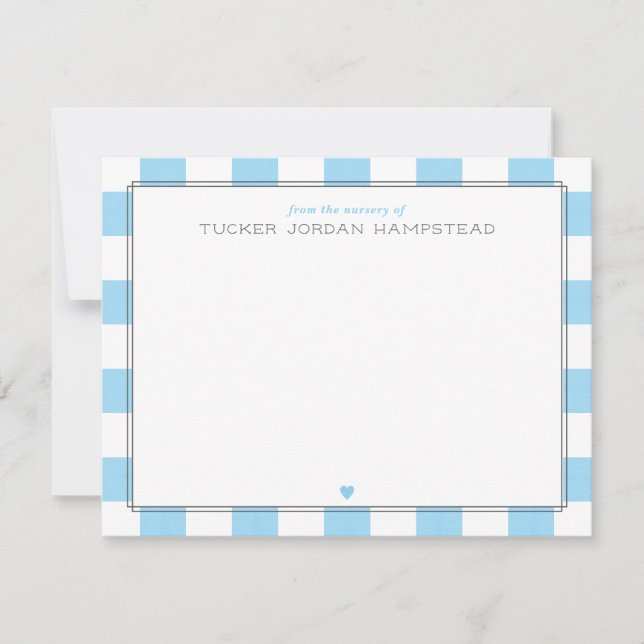 Preppy Blue Stripes & Heart Baby Boy Thank You Note Card (Front)
