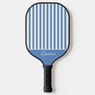 Preppy Blue Stripes with Name Carbon Fiber Pickleball Paddle