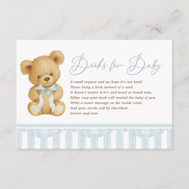 Preppy Blue Teddy Bear Books for Baby Boy Enclosure Card (Front)