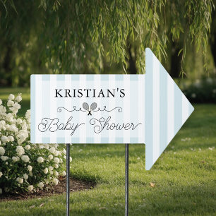 Preppy Blue Tennis Baby Shower Directional Sign