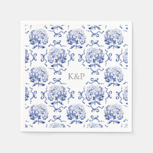 Preppy Blue Toile Hydrangea Bow with Name Napkins