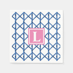 Preppy Blue Trellis Bamboo Pattern Monogram Napkins