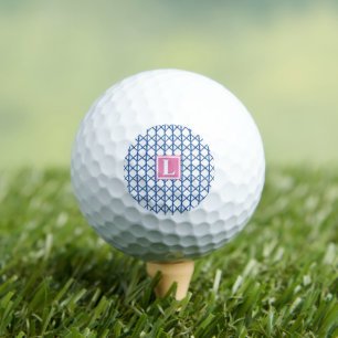 Preppy Blue Trellis Bamboo Small Pattern Monogram Golf Balls
