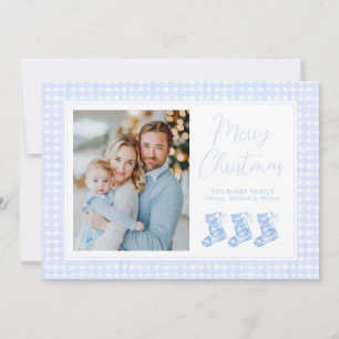 Preppy Blue Watercolor Chinoiserie Stockings Holiday Card