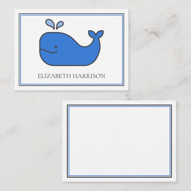 Preppy Blue Whale Personalized Note Card (Front/Back)