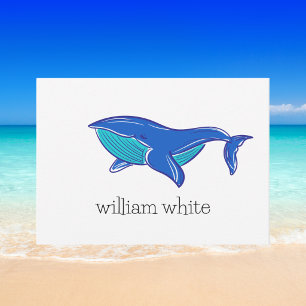 Preppy Blue Whale Personalized Note Card