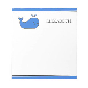 Preppy Blue Whale Personalized Notepad