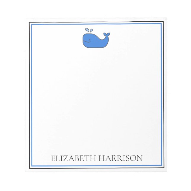 Preppy Blue Whale Personalized Notepad (Front)