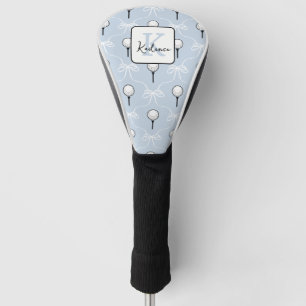 Preppy Blue White Bow Pattern Monogram Golf Head Cover