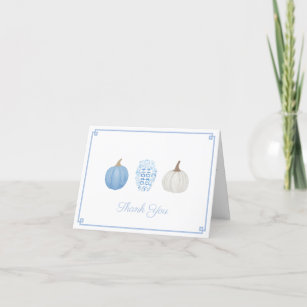 Preppy Blue White Chinoiserie Pumpkins Baby Shower Thank You Card