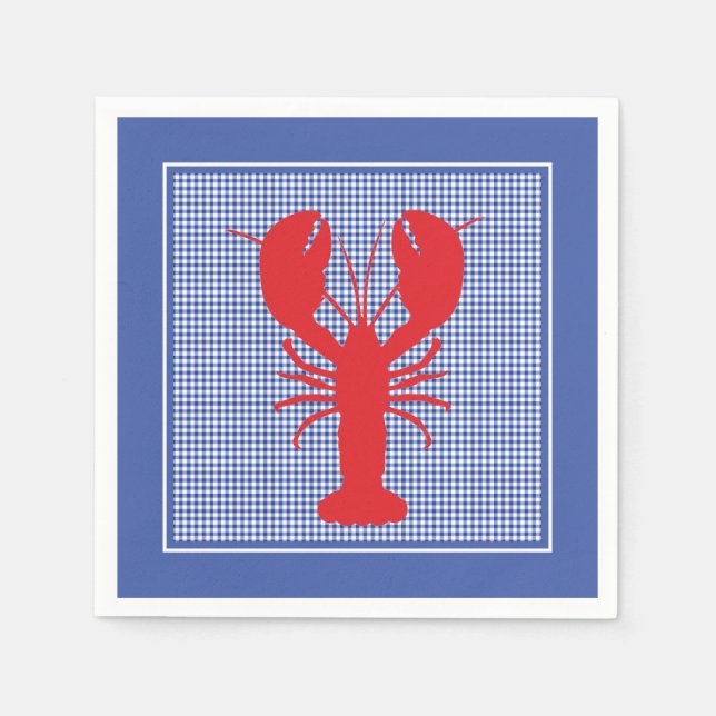 Preppy Blue White Gingham Red Lobster Bake Picnic  Napkins (Front)