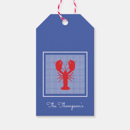 Preppy Blue White Gingham Red Lobster Designer Gift Tags