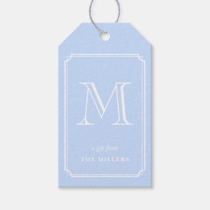 Preppy Blue & white Monogram Gift Tags