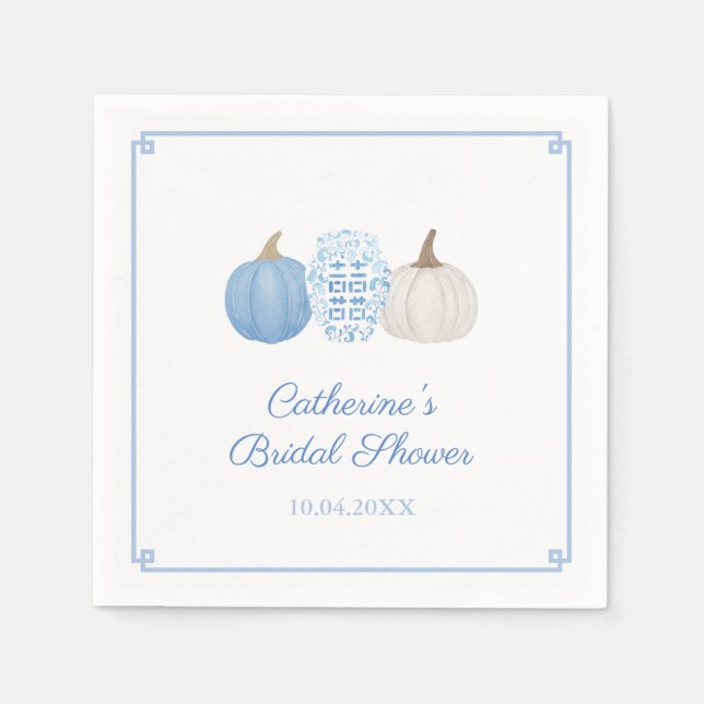Preppy Blue & White Pumpkins Bridal Shower Party Napkins (Front)