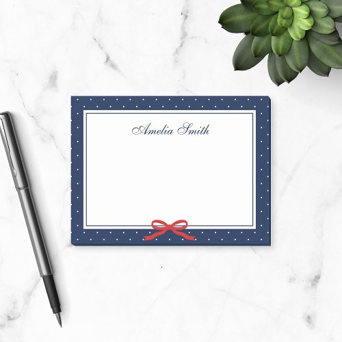 Preppy Blue with White Polka Dot Red Ribbon Post_it Notes