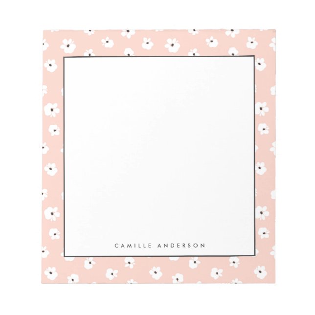 Preppy Blush Floral Dots Pattern Personalized Notepad (Front)