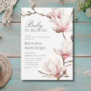 Preppy Blush Floral Magnolia Baby in Bloom Shower Invitation