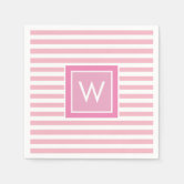 Navy Blue Wht Horiz Stripe Hot Pink Name Monogram Decorative