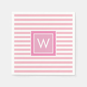 Preppy Blush Pink and White Stripe Monogram Napkins