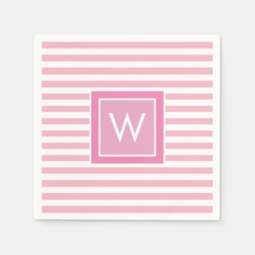 Preppy Blush Pink and White Stripe Monogram Napkins