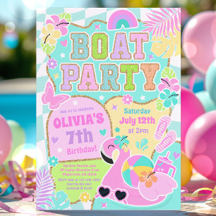 Preppy Boat Birthday Party Lake BBQ Boat Party Invitation