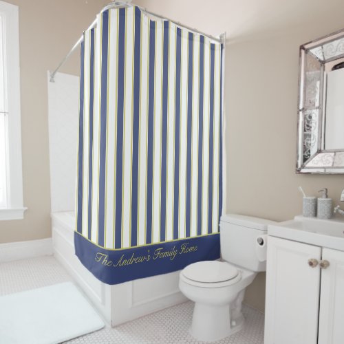 Preppy Boating Yacht Stripes Blue and White Shower Curtain