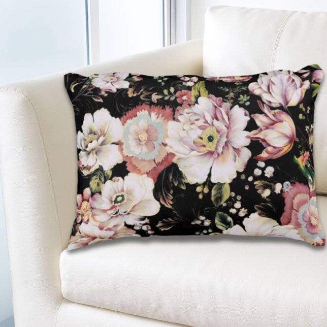 Preppy bohemian country girly chic black floral accent pillow (Preppy bohemian country girly chic black floral accent pillow)
