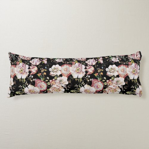Preppy bohemian country girly chic black floral body pillow