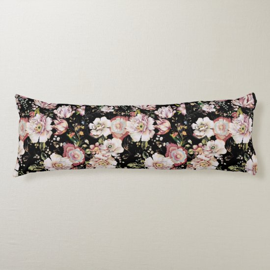 Preppy bohemian country girly chic black floral body pillow