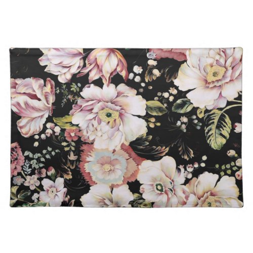 Preppy bohemian country girly chic black floral cloth placemat
