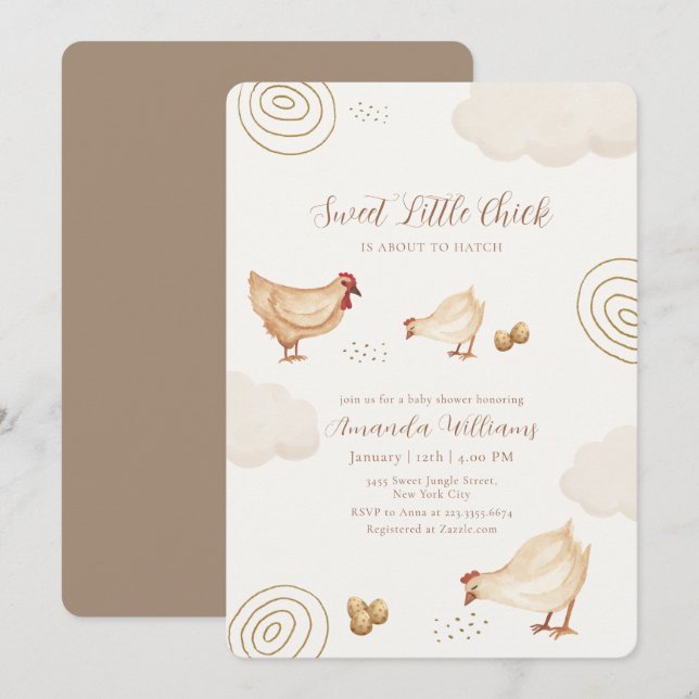 Preppy Boho Little Chick Hatching Soon Baby Shower Invitation (Front/Back)