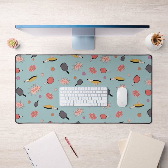 Preppy Bold Pickleball! Colorful Pattern in Blue Desk Mat (Office 1)