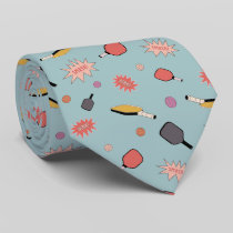 Preppy Bold Pickleball! Colorful Pattern in Blue Neck Tie