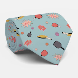 Preppy Bold Pickleball! Colorful Pattern in Blue Neck Tie