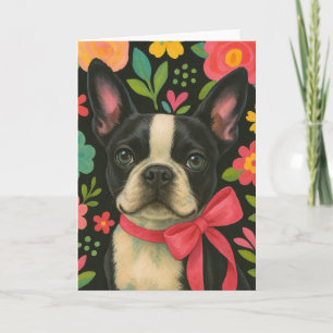 Preppy Boston Terrier Card