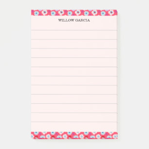Preppy Botanical Chic Red/Pink Floral Lined Custom Post-it Notes
