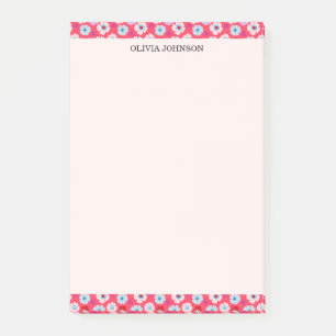 Preppy Botanical Chic Red/Pink Floral Personalized Post-it Notes