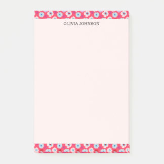 Preppy Botanical Chic Red/Pink Floral Personalized Post-it Notes