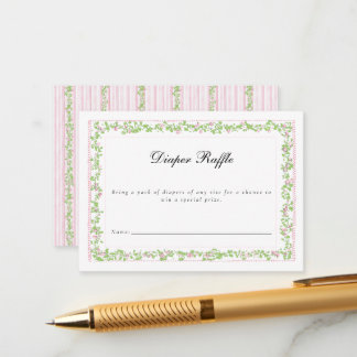 Preppy Botanical Pink Bow Crest Monogram Enclosure Card