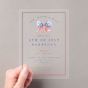 Preppy Bow 4th of July Independence Party BBQ Acrylic Invitations