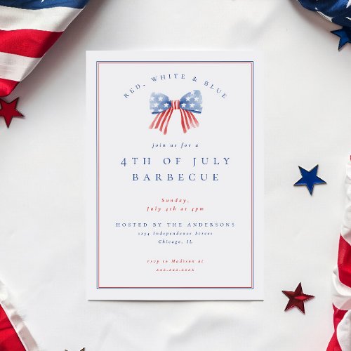 Preppy Bow 4th of July Independence Party BBQ Invitation