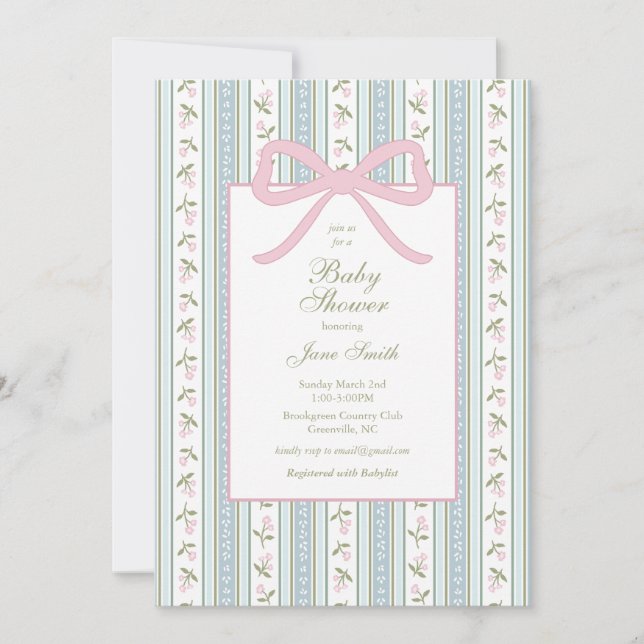 Preppy Bow Baby Shower Invitation | Floral (Front)