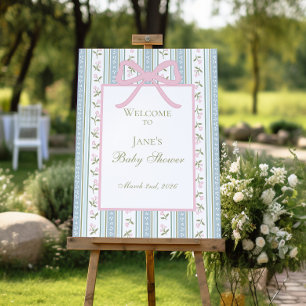 Preppy Bow Baby Shower Welcome Sign   Floral