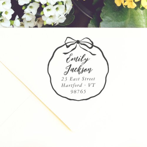 Preppy Bow Coquette Calligraphy Return Address Self-inking Stamp