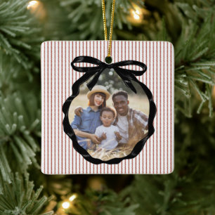 Preppy Bow Frame Crimson Photo Ceramic Ornament