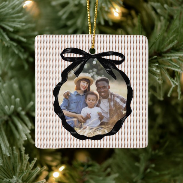 Preppy Bow Frame Gingerbread Photo Ceramic Ornament (Tree)