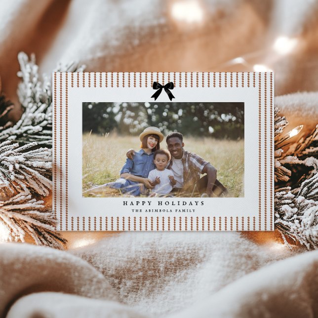 Preppy Bow Gingerbread Stripe Photo Holiday Card (Creator Uploaded)