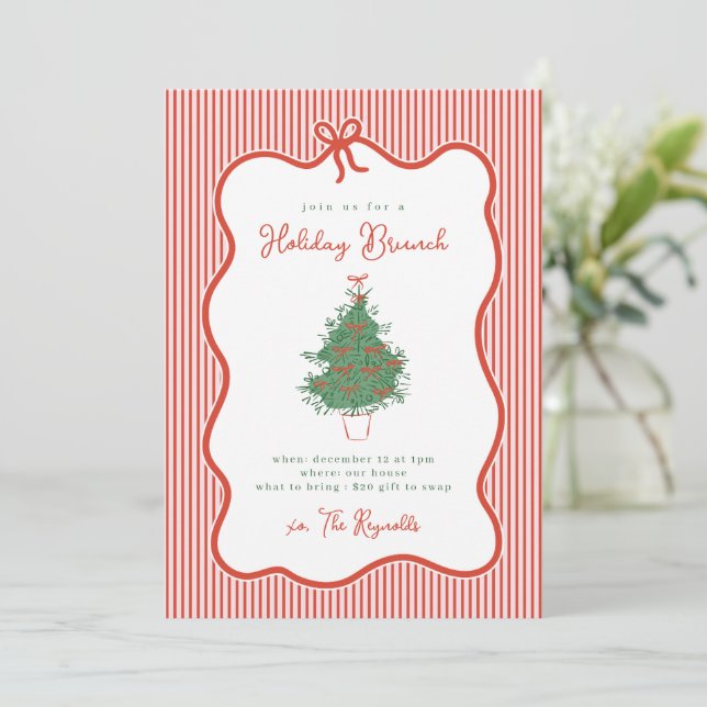 Preppy Bow Holiday Brunch Party Invite (Standing Front)